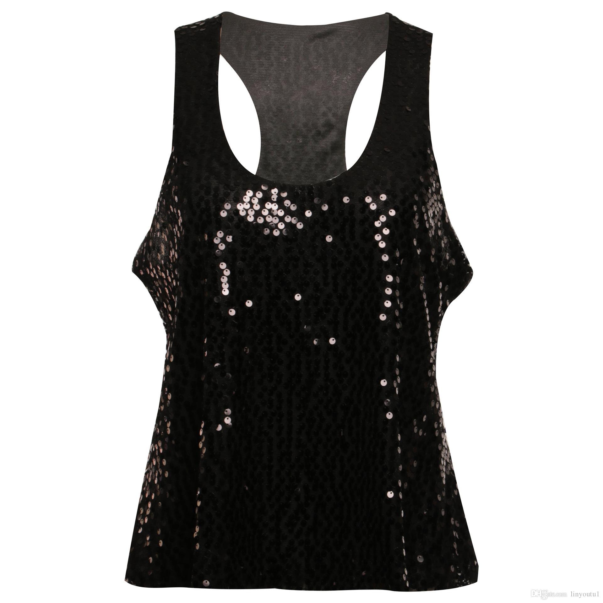 2020 Women Sexy Tops Glitter Strappy Sequined Tank Tops Party Vintage Gothic Sparkle Swing Vest women clothes