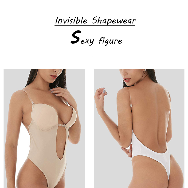 Waist Trainer Body Shaper Tummy Control Shapewear Women Deep V Bodysuit Invisible Strap Backless Plunge Thong Push Up Padded Bra T200529