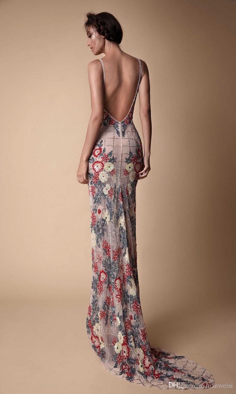 embroidery luxury mermaid dresses evening wear backless sheer plunging neckline crystal evening gowns new arrival berta prom dress
