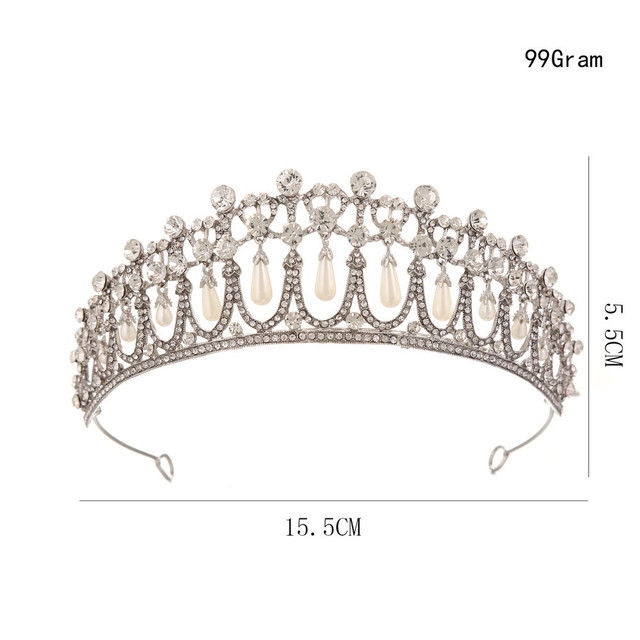 Vintage Silver Queen Princess Diana Crown Crystal Pearl Diadem For Bridal Hair Accessories Bride Tiara Headbands