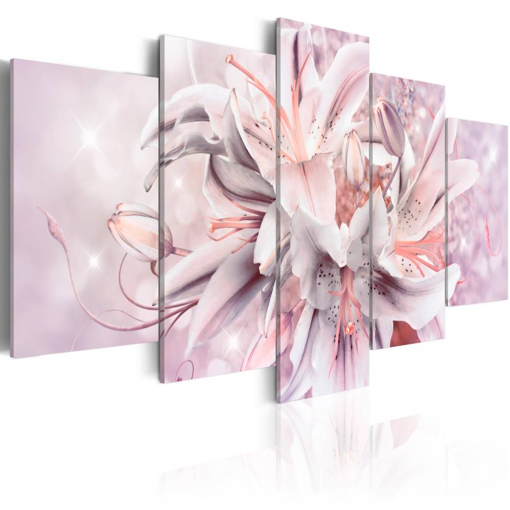 Fashion Wall Art Canvas Painting 5 Pieces Brown Pink Purple Diamond Lilies Flower Modern Home Decoration, No Frame
