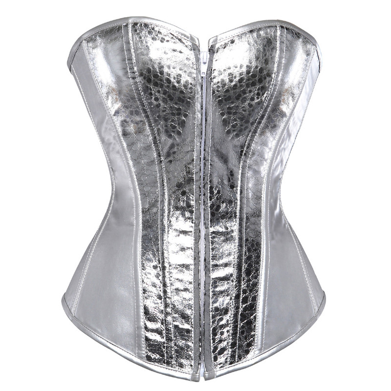Women Plus Size S-6XL Fashion PVC Leather Padded Overbust Bustier Zipper Dance Corset Top with Polka Dots Details Gold Silver Free Drop Ship