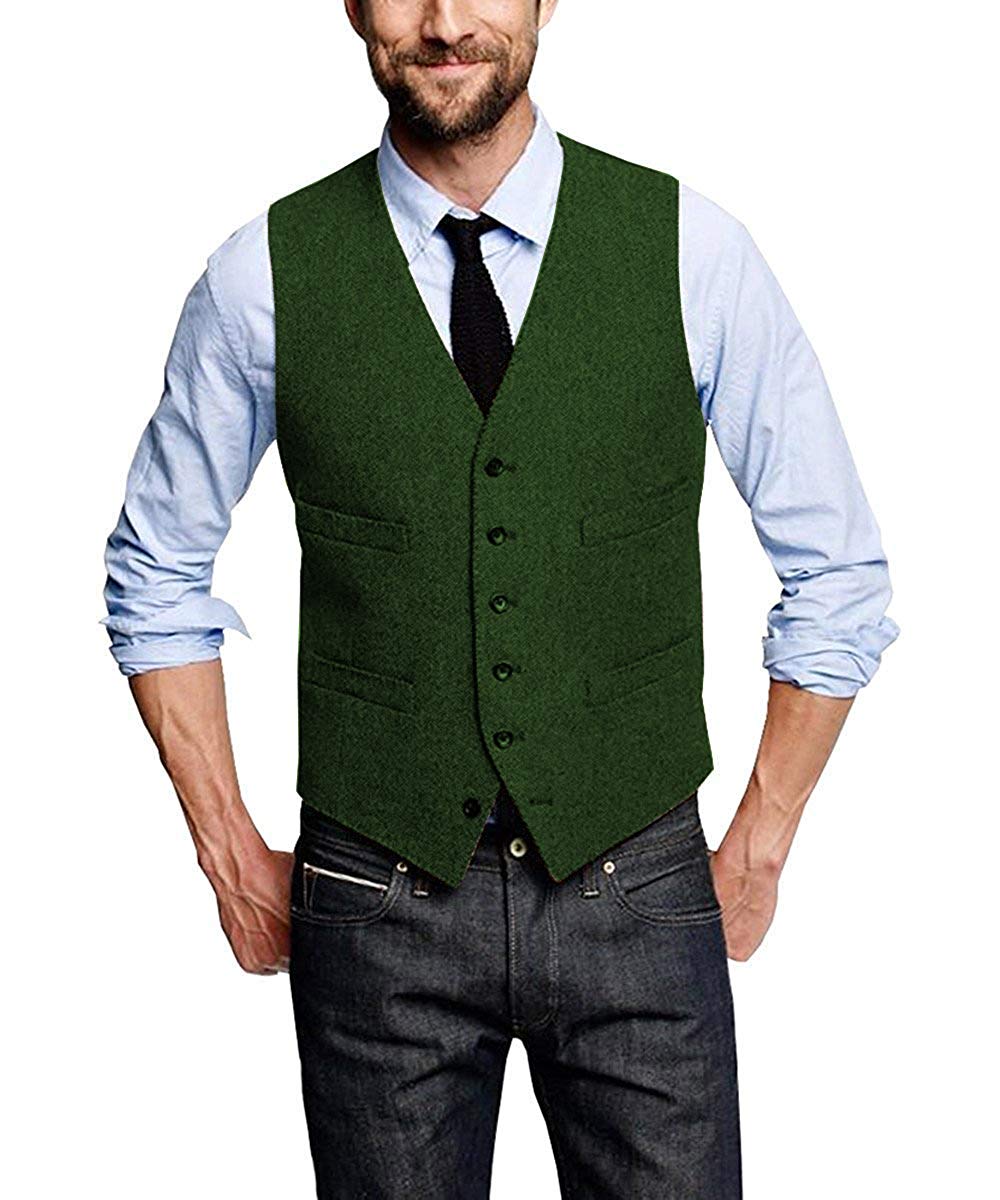 2020 New Groom Vests Attire For Wedding Groomsmen Wool Herringbone Tweed Slim Fit Mens Suit Vest Farm Prom Dress Waistcoat 10 Colors 228