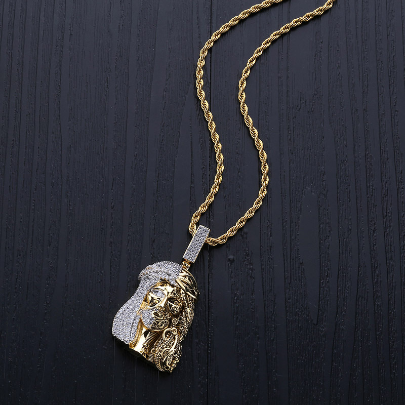 New Fashion 18K Gold CZ Zirconia Personalized Hip Hop Self Mechanical Christian Jesus Face Portrait Pendant Punk Necklace Gifts for Men