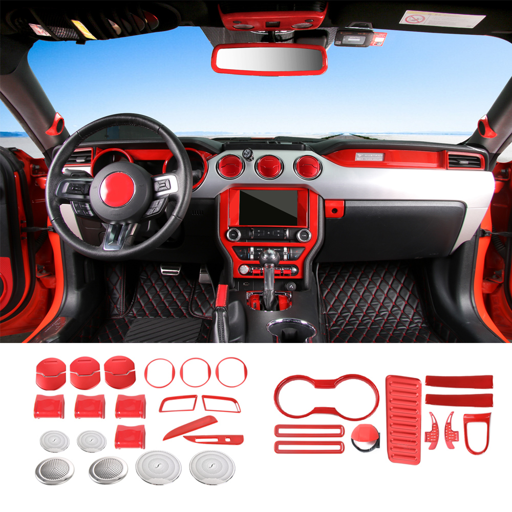 Car Red 36 Piece Complete Set Kit Decoration Trim Cover For Ford Mustang 2015-2016 Auto Interior Accessories