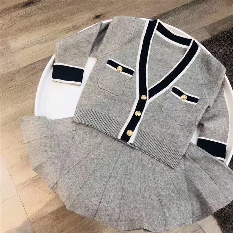 Yorkzaler Elegant Girls 2pcs Outfits Long Sleeve Striped Cardigan&Solid Skirt Princess Kids Clothing Set Spring Casual Clothes