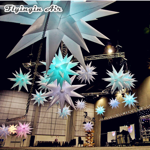 Hanging Inflatable Bright Star Model 2m Lighting Thorn Starlight Personalized Air Blown Balloon With Led Light For Party Night Decoration