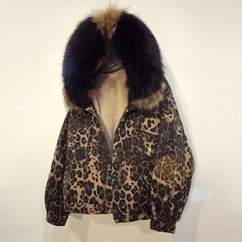 Women Winter Fashion Leopard Warm Fleece Jeans Jacket Short Thick Big Fur Hooded Parka Lambswool Denim Jacket, As pic
Women Winter Fashion Leopard Warm Fleece Jeans Jacket Short Thick Big Fur Hooded Parka Lambswool Denim Jacket, As pic