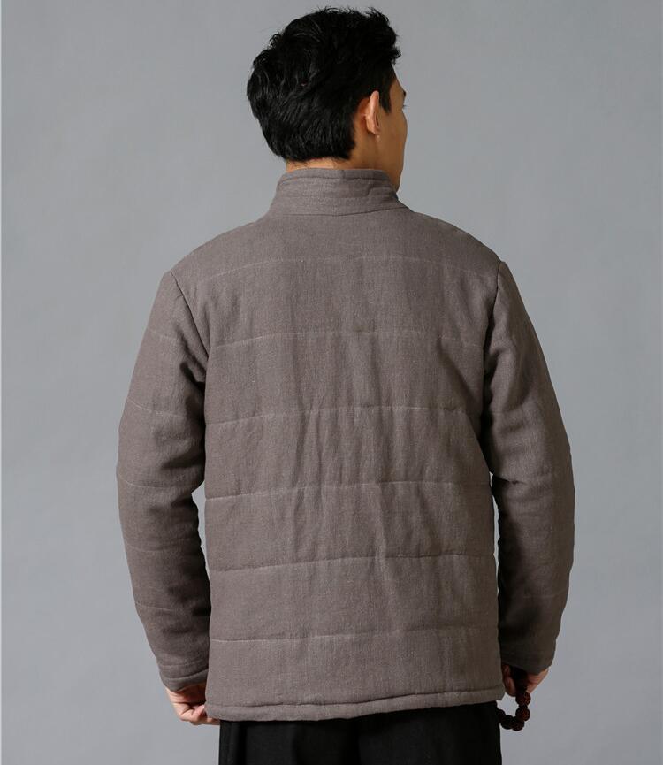 East Asian Vintage Jacket Winter men ramie cotton padded clothes slant lapel Chinese Style Coat Traditional Warm Cotton Linen clothes