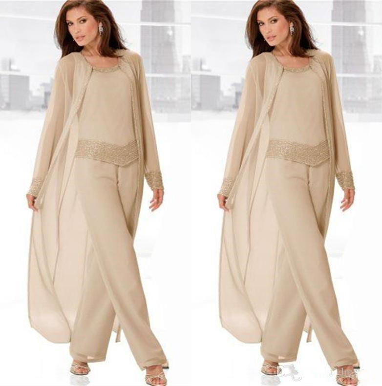 Classy Champagne Mother Of Bride Pant Suits Jewel Neck Cheap Beading Wedding Guest Dress With Long Sleeves Jacket Chiffon Mothers Dresses
Classy Champagne Mother Of Bride Pant Suits Jewel Neck Cheap Beading Wedding Guest Dress With Long Sleeves Jacket Chiffon Mothers Dresses