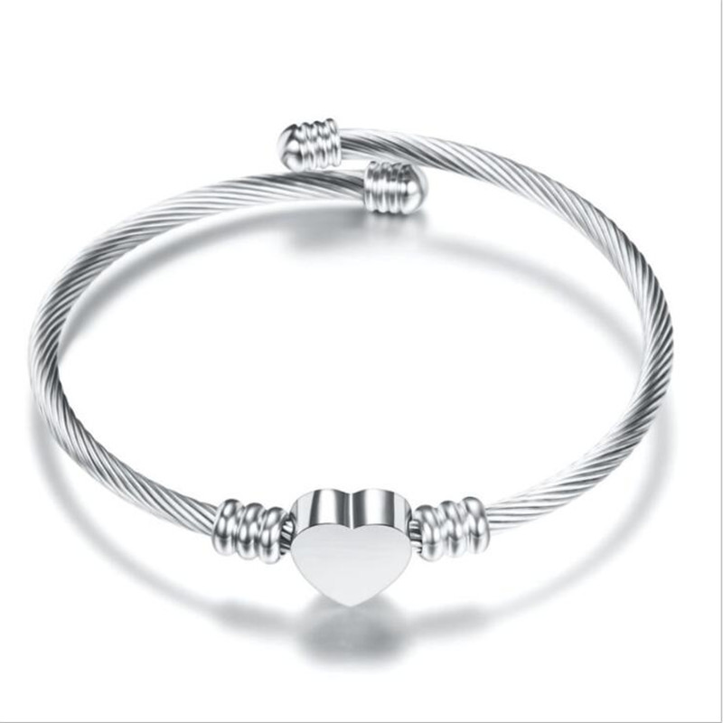 Bangle Sterling Silver Heart-Shaped Open Bracelet Gold Rose Three Color Charm Women's Jewelry Birthday Gift