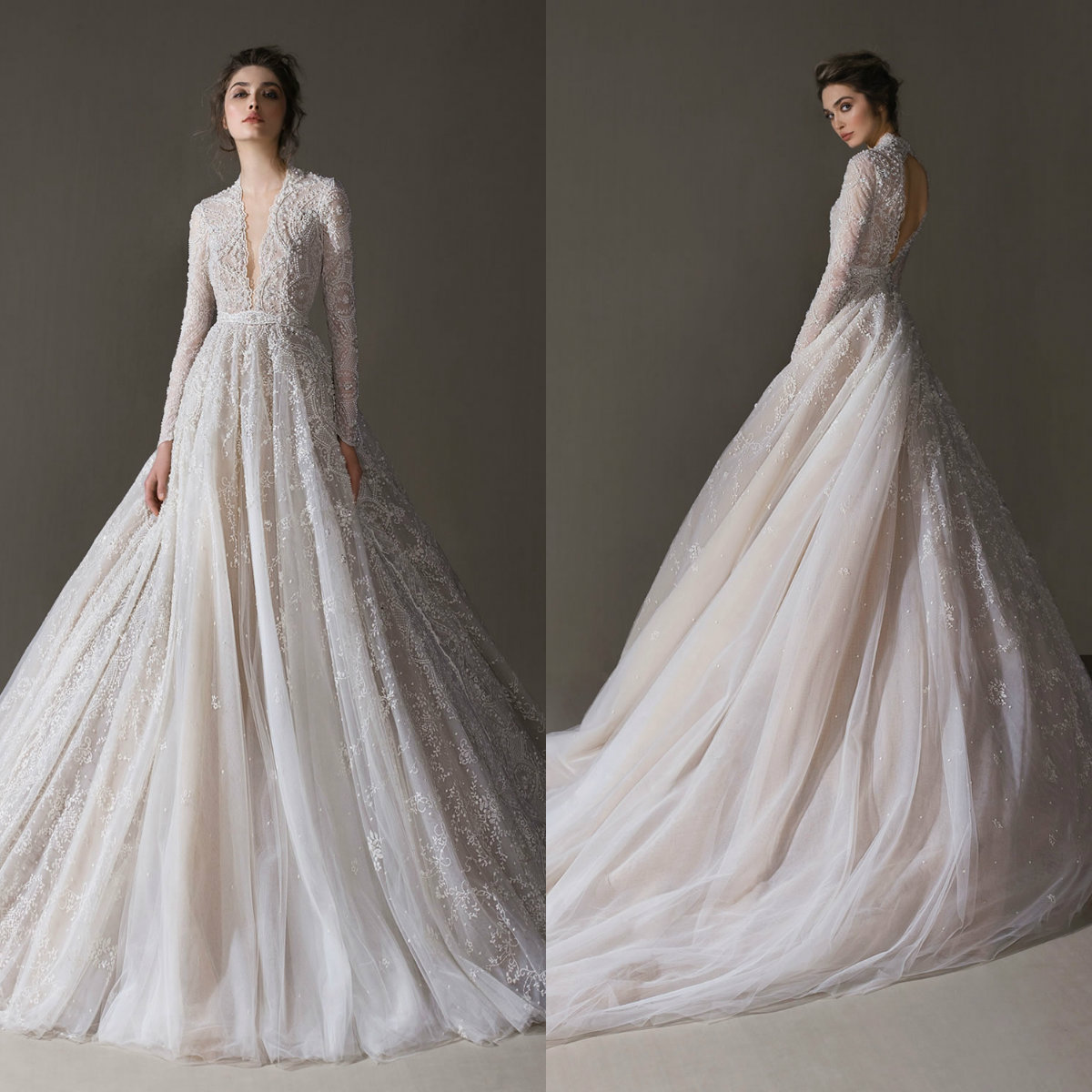2020 Bohemian Bridal Dresses V Neck Appliqued Beaded Long Sleeves Wedding Dress Open Back Ruffle Sweep Train Custom Made Robes De Mariée