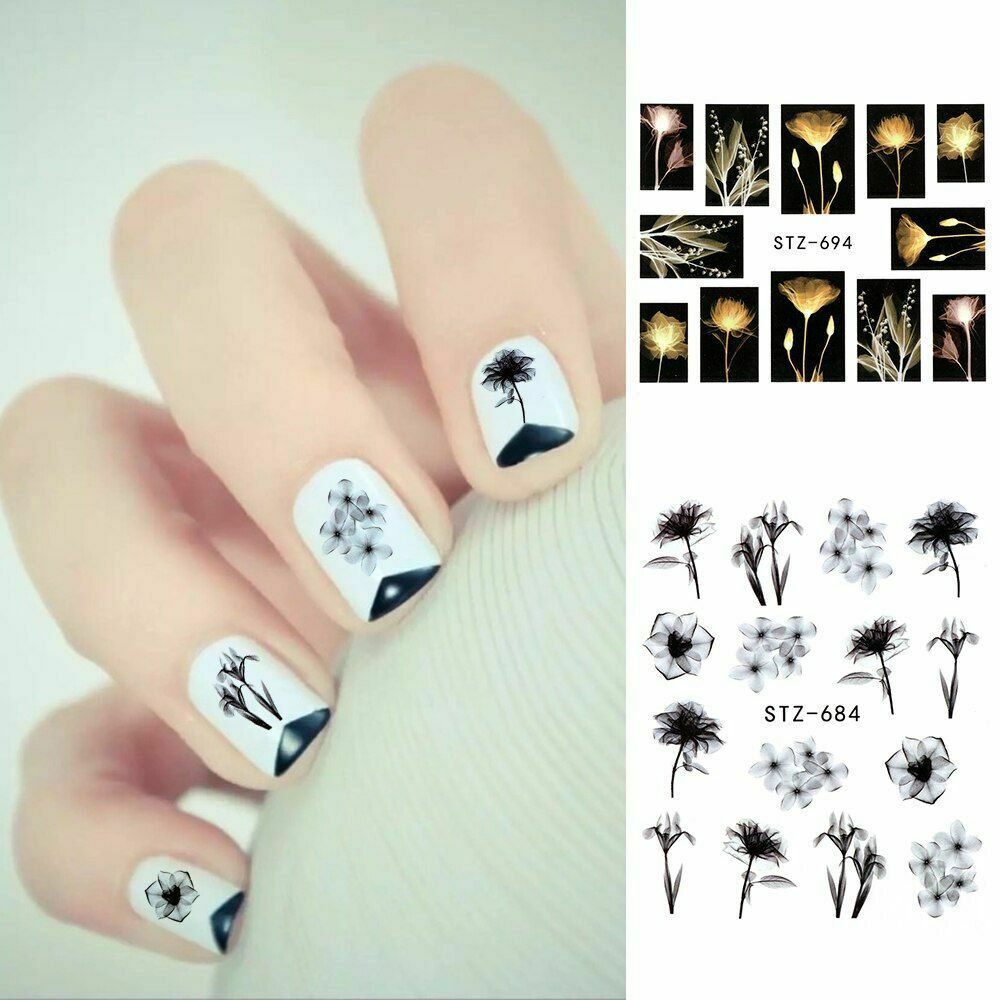 24 Watercolor Water Transfer Nail Adornment Stickers Flower Tips DIY.A874