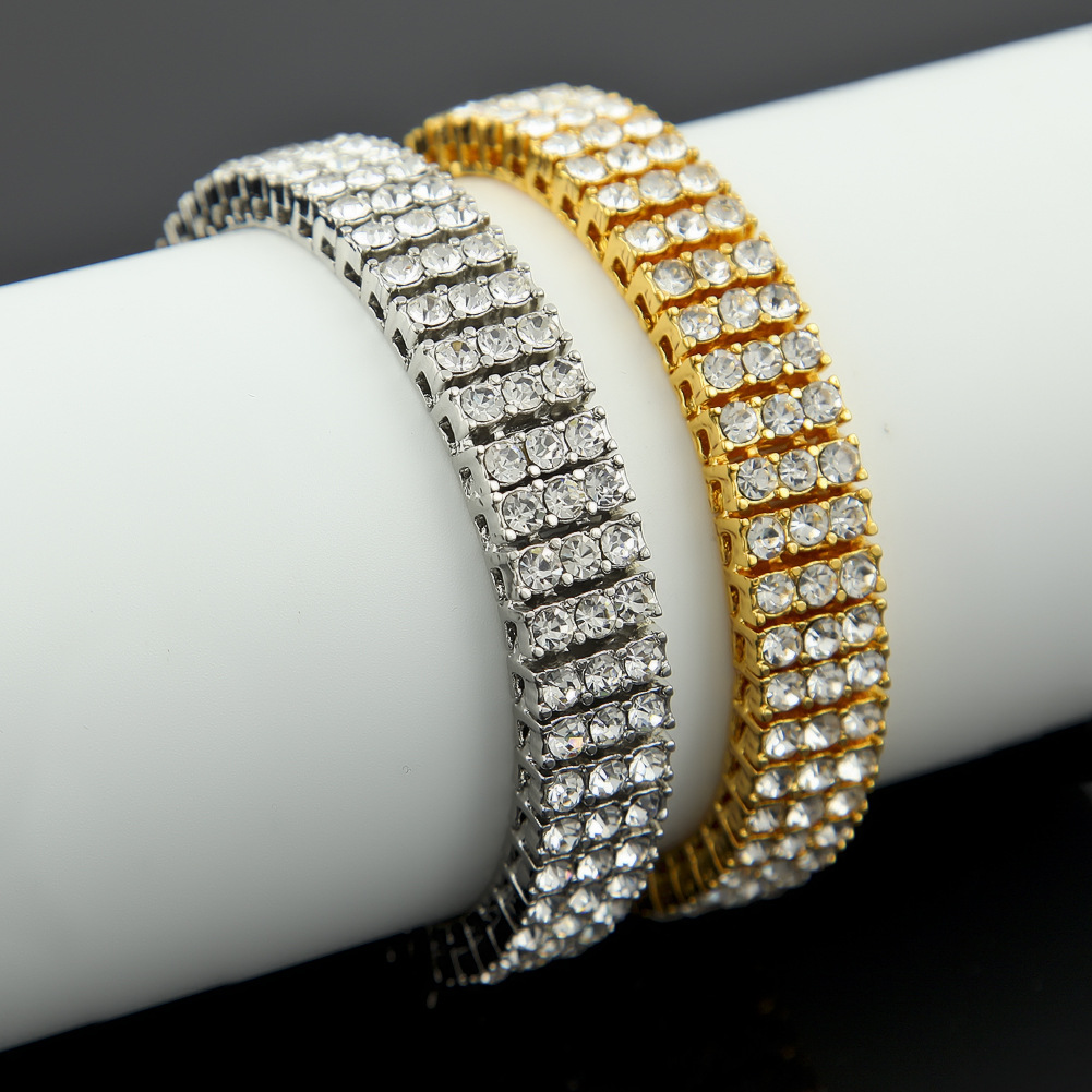 12mm 8" personalized Hip Hop Mens Bling Gold 3 Rows Tennis Chain Bracelet Iced Out Full Diamond Rapper Jewelry Gifts for Guys for Sale