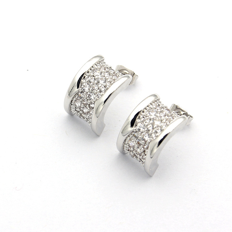 1pcs Fashion hot brand Titanium steel Love silver earrings full diamond jewelry 18k Gold plated for woman jewelry gift
