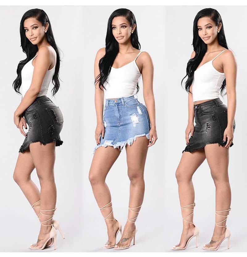 2020 Women Short Denim Dress Skirt Ripped Hole Tassels High Elastic Mid waist jeans Knee Length Skirts A-line Casual Female Free Shipping, Y-9001 light blue
2020 Women Short Denim Dress Skirt Ripped Hole Tassels High Elastic Mid waist jeans Knee Length Skirts A-line Casual Female Free Shipping, Y-9001 light blue