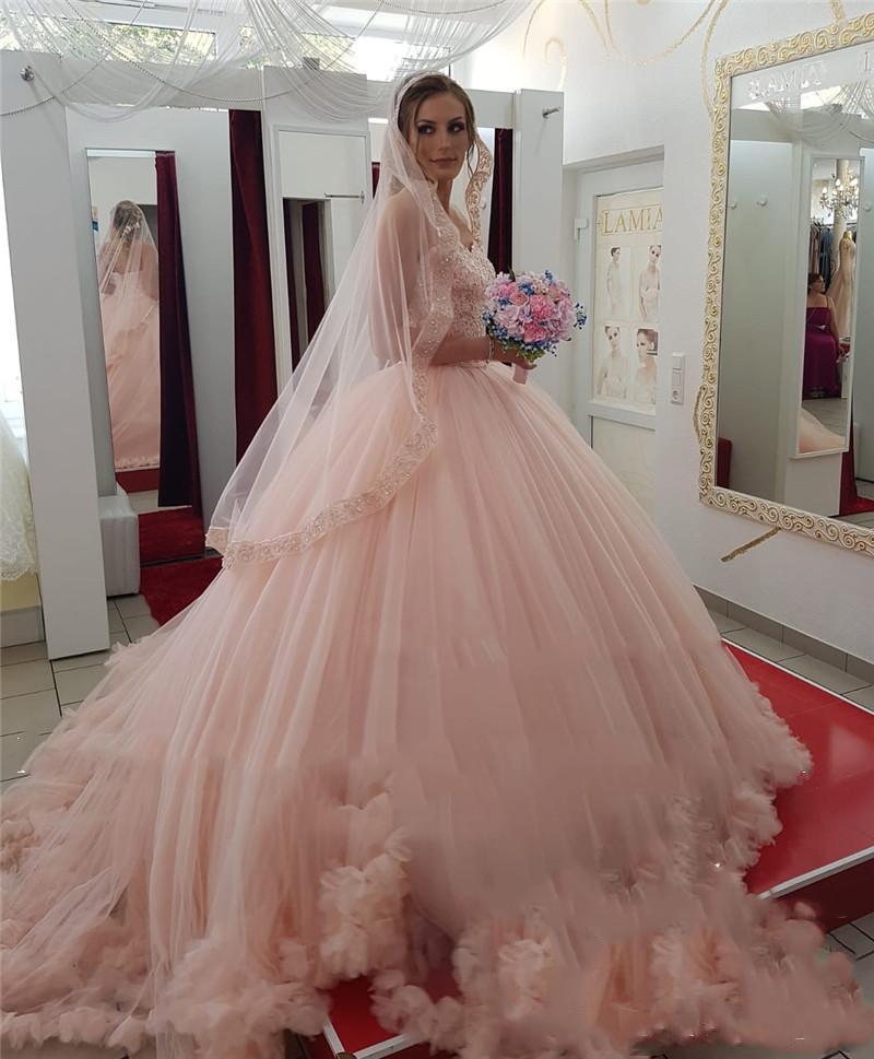 Sexy Quinceanera Dresses Pink Sweet 16 Dresses Lace up Back Sweep Train Appliques Beads Hand Made Flowers Garden Bridal Gowns vestidos de