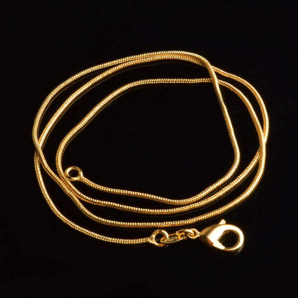 1MM 18K Gold Plated Snake Chains 16-30 Inch Golden smooth Lobster clasp necklace For women&Ladies Fashion Jewelry In Bulk Cheap