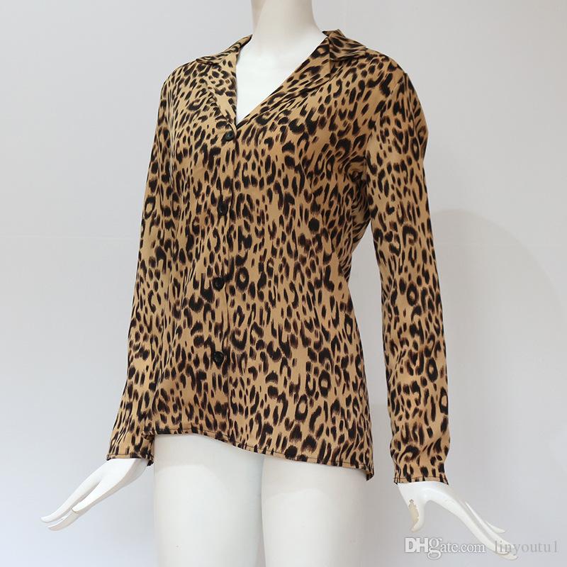 2020 Women Blouses Summer Chiffon Leopard Blouse Long Sleeve Turn Down Collar Lady Office Shirt Loose Tops Plus Size Blusas Chemisier