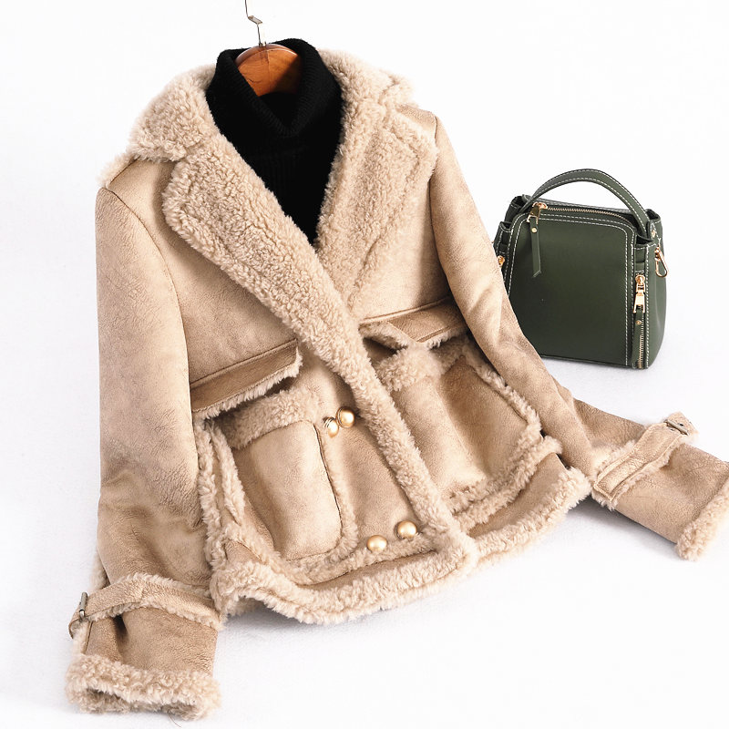 2018 New Arrival Real Wool Shearling Jacket Women Long Sleeve Real Fur Coat with Faux Leather Winter rf0226, Beige
2018 New Arrival Real Wool Shearling Jacket Women Long Sleeve Real Fur Coat with Faux Leather Winter rf0226, Beige