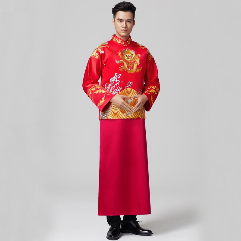 Oriental Element male Tang Suit Chinese wedding Robe bridegroom Chinese traditional Wedding costume the groom Gown Jacket + Robe