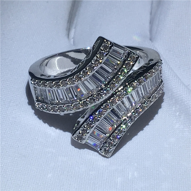 Fashion Promise ring 925 Sterling silver Princess cut Diamond Cz Stone Engagement wedding band ring for women Men Finger jewelry