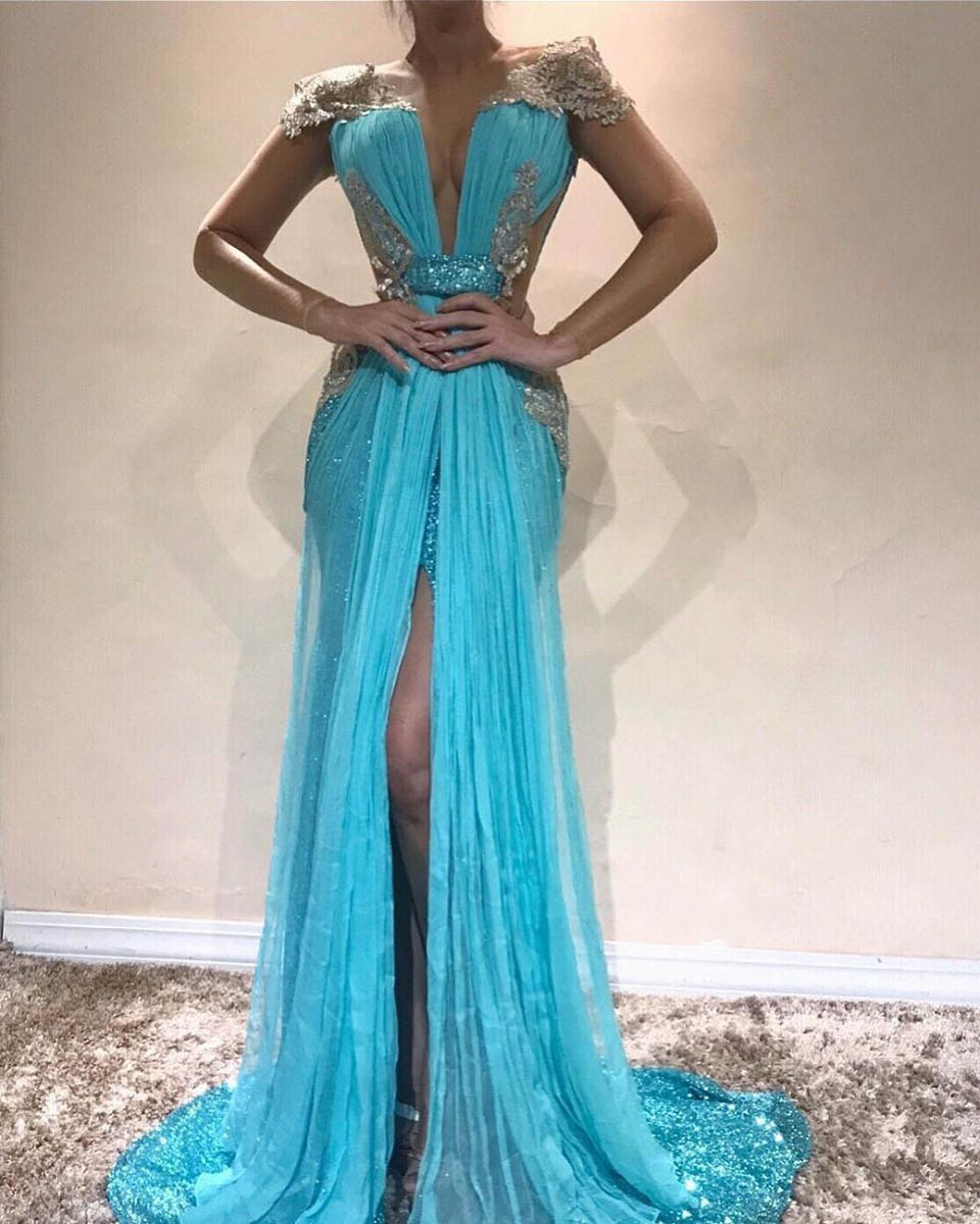 Vestidos De Gala Sexy Backless Empire Long Prom Dresses Charming Cap Sleeve Mermaid Prom Gown Split Evening Party Dresses