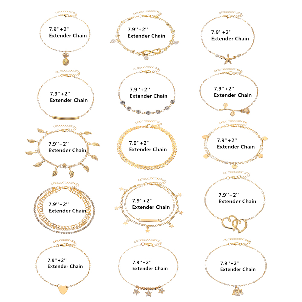 15Pcsset Ankle Bracelets for Women Girls Gold Silver Two Style Chain Beach Anklet Bracelet Jewelry Anklet SetAdjustable Size