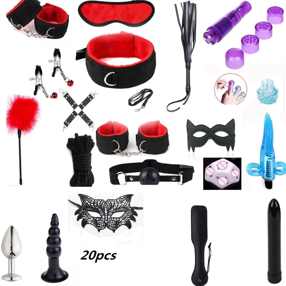 26 Pcs Sex Toys for Woman Adult toy Games Hand s Whip Mouth Gag Rope Metal Butt Plug Bdsm Bondage Set Bead Anal plug Vibrator Y191203