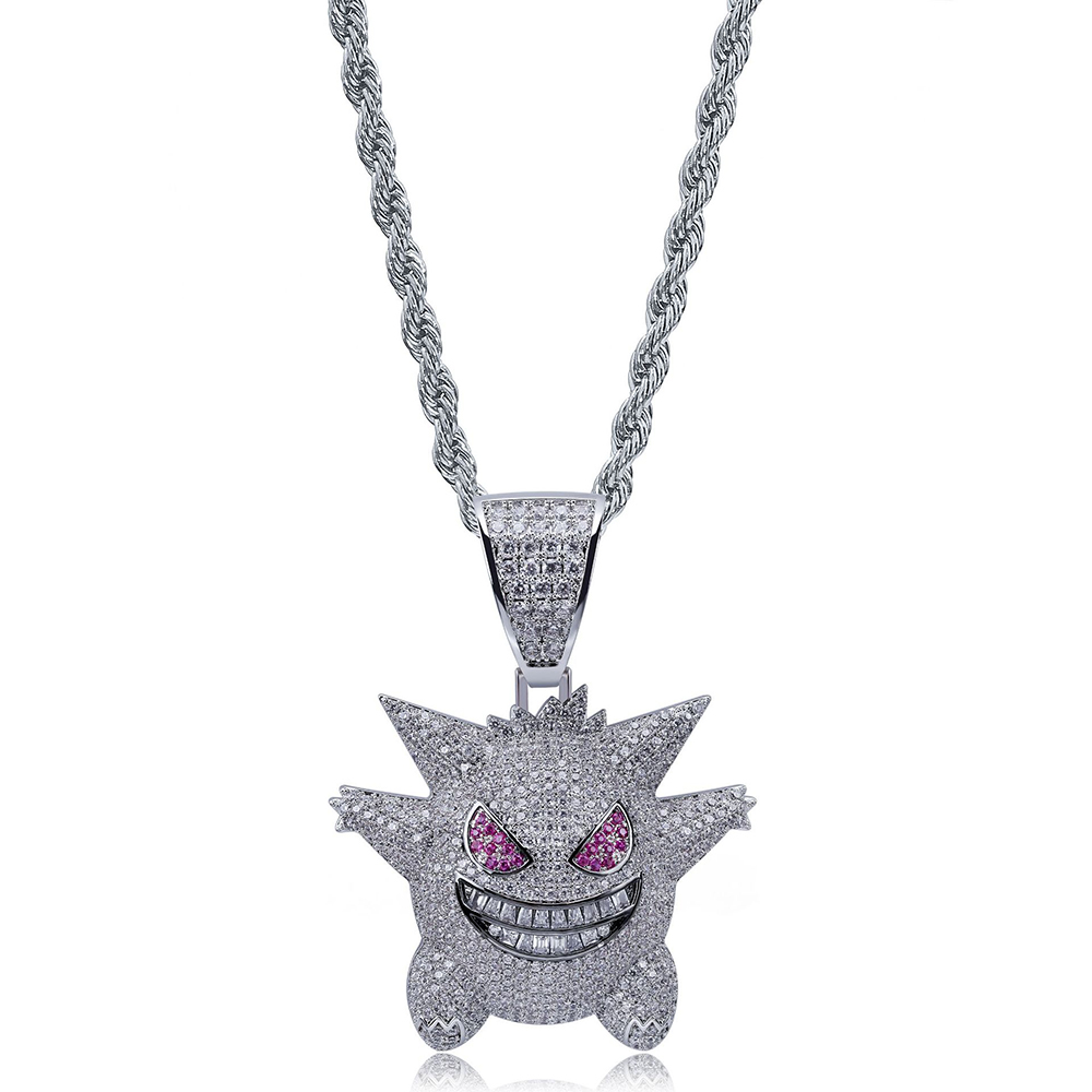 Funny Wizard Pendant Necklace Hip Hop Full Cubic Zirconia with Silver Gold Twist Chain Necklace Jewelry