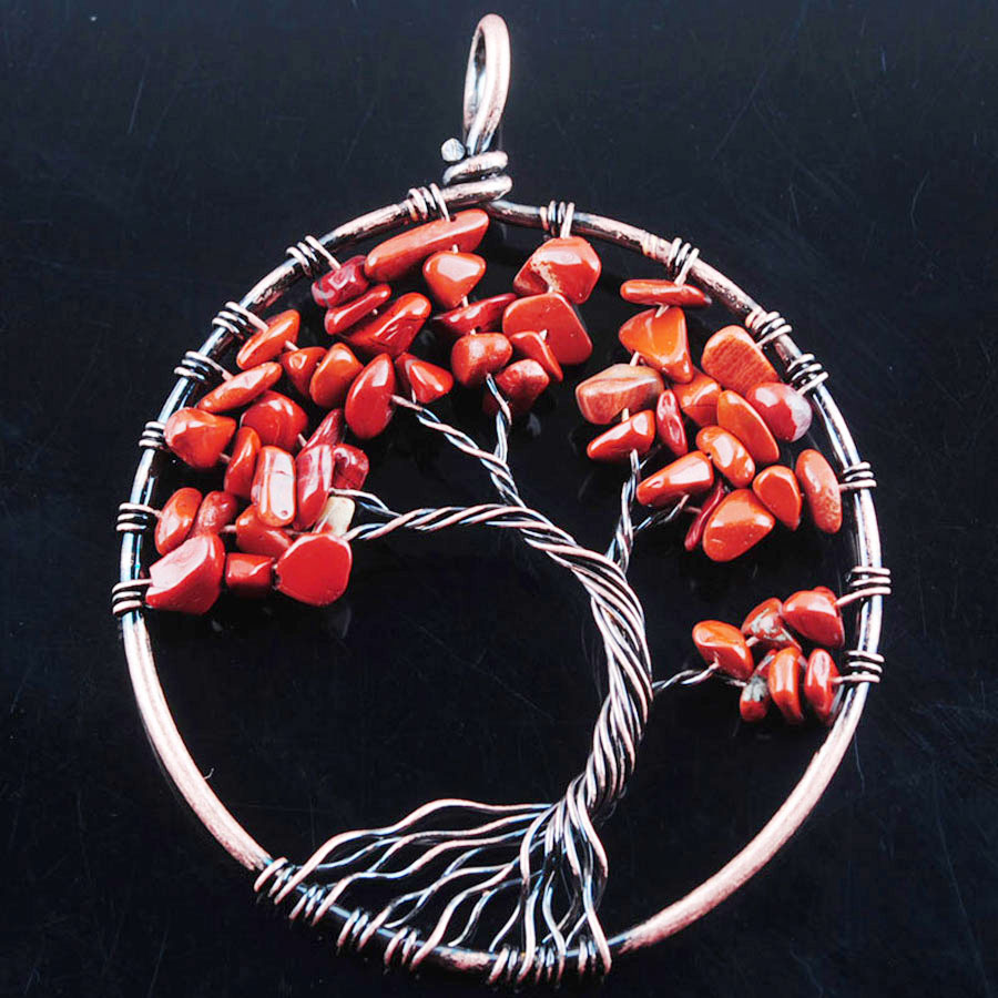 WOJIAER 52mm The Tree Of Life Ancient Copper Pendant Jewelry Natural Crystal Quartz Gem Stone Round BN326