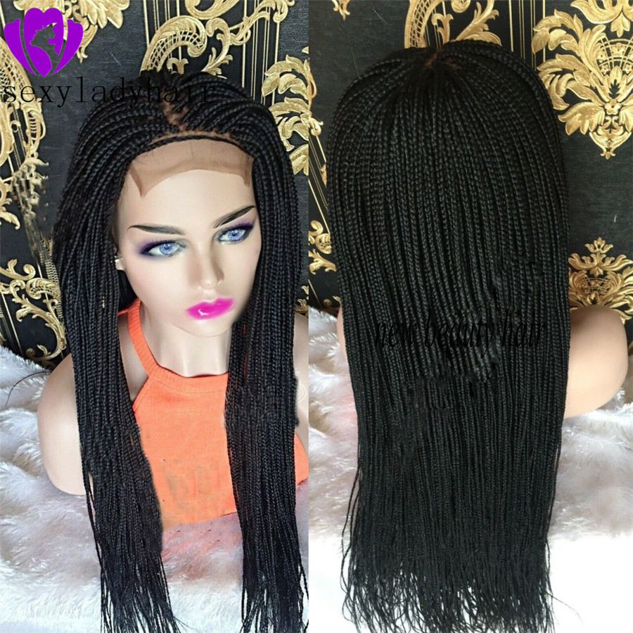 Middle part African American Braided Lace Front Wig Long Black Box Braid Wig Heat Resistant brown/blonde/red Synthetic Braiding Hair Wigs