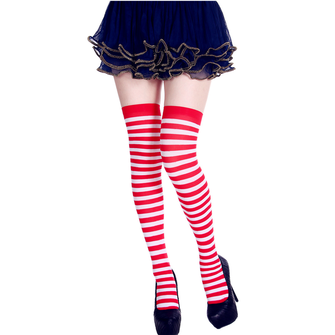 Women Halloween Christmas Festive Parties Fashion Contrast Striped 68cm Height Long Stockings Ladies Sheer Vintage Stockings for Cheerleader