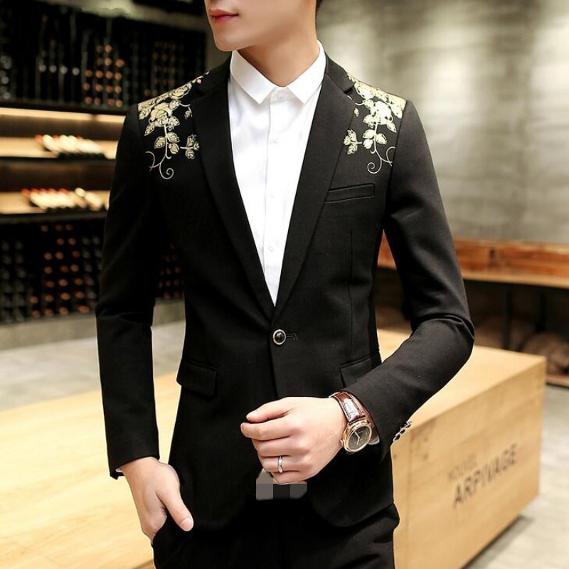 Floral Print Men's Casual Slim Fit One Button Coat Black Fashion Suit Top Quality Mens Blazer Terno Masculino
Floral Print Men's Casual Slim Fit One Button Coat Black Fashion Suit Top Quality Mens Blazer Terno Masculino