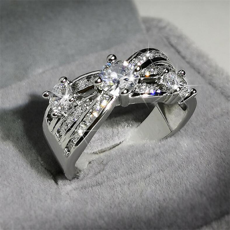 Sparkling Luxury Jewelry Hot Sale 925 Sterling Silver Pave White Sapphire CZ Diamond Gemstones Women Wedding Flower Cross Band Ring Gift