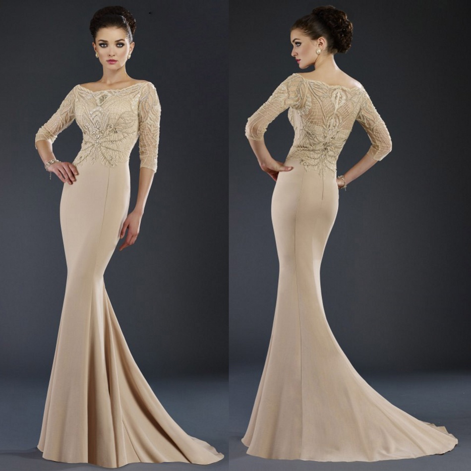 Elegant Janique Mermaid Mother of The Bride Dresses Jewel Half Sleeve Lace Applique Crystal Wedding Guest Dress Sweep Train Evening Gowns
Elegant Janique Mermaid Mother of The Bride Dresses Jewel Half Sleeve Lace Applique Crystal Wedding Guest Dress Sweep Train Evening Gowns