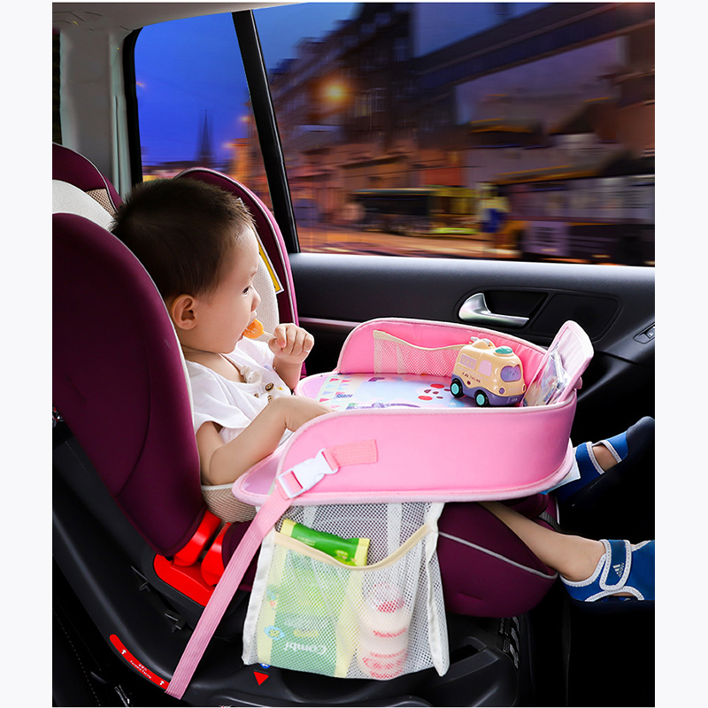 Waterproof Kids Car Table Baby Car Seat Tray Stroller Tray Holder for Children Infant with Storage Bag Mesh Auto Accessories