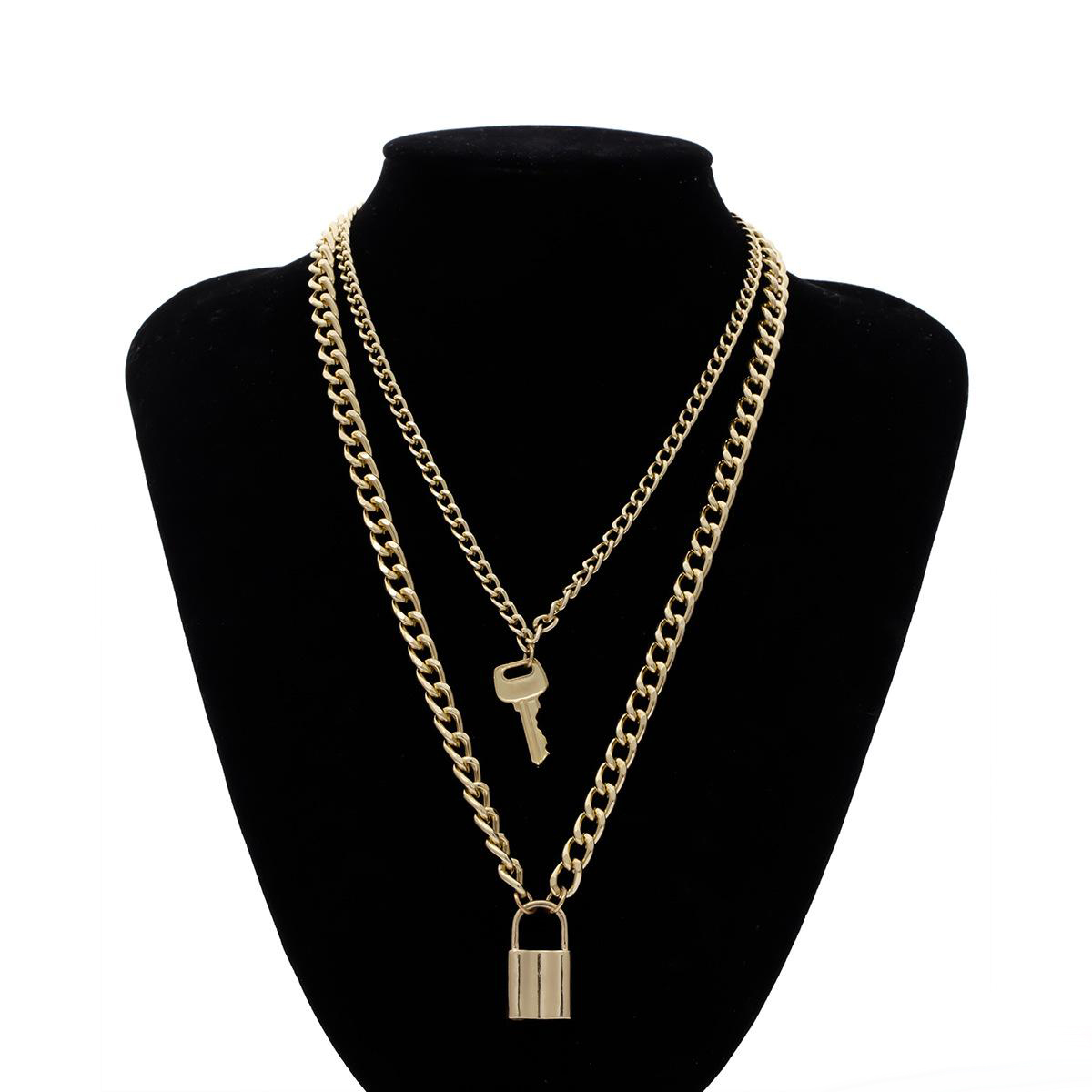 Women Fashion Pendant Necklace Key and Lock Pattern Dancer Rap Hiphop Punk Stainless Steel link Chain Statement Charm Jewelry Gifts 2020 New