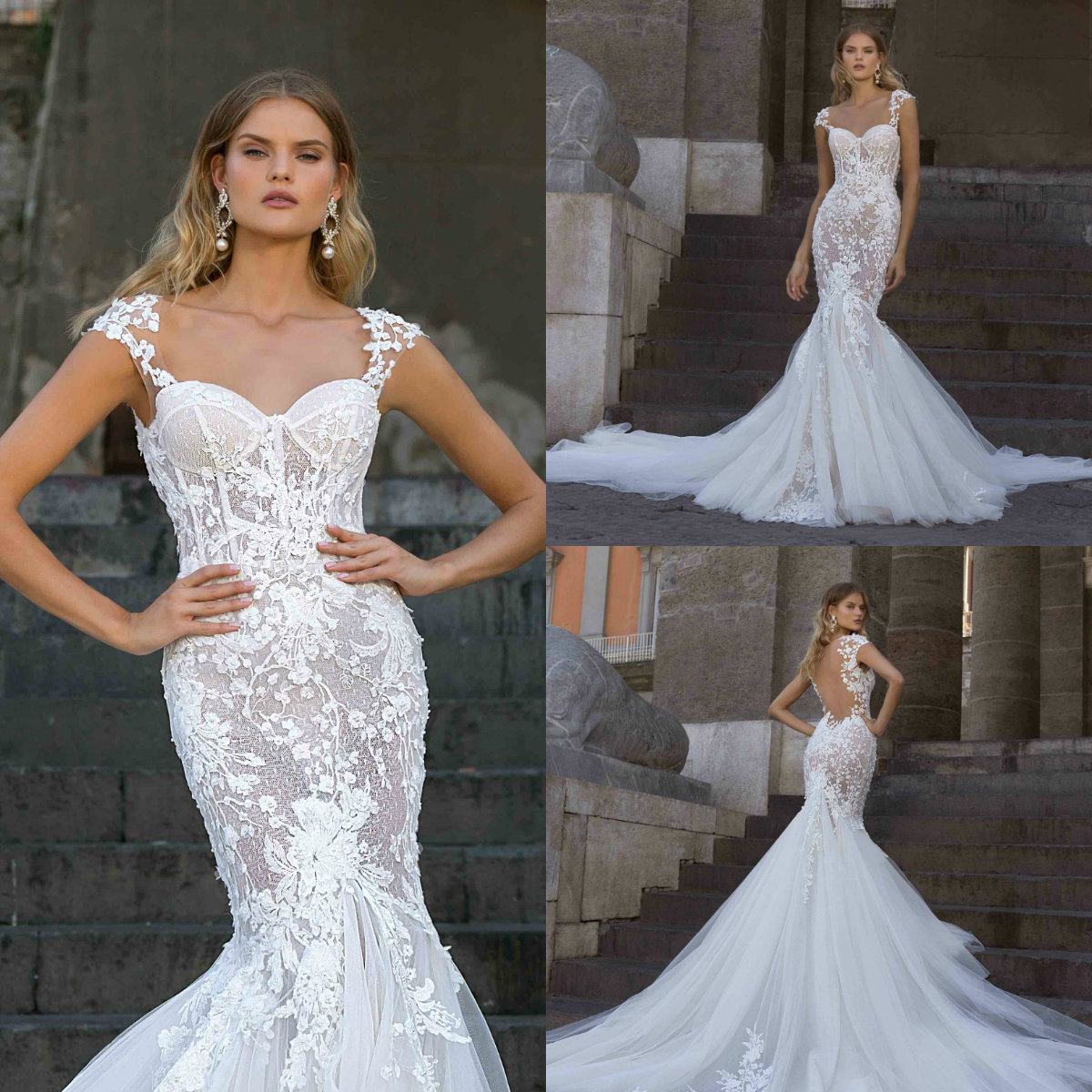 Berta White Mermaid Wedding Dresses Lace Appliques Sheer Back Tulle Sweep Train Bridal Gowns Custom Made 2020 robe de mairee, Dark navy
Berta White Mermaid Wedding Dresses Lace Appliques Sheer Back Tulle Sweep Train Bridal Gowns Custom Made 2020 robe de mairee, Dark navy