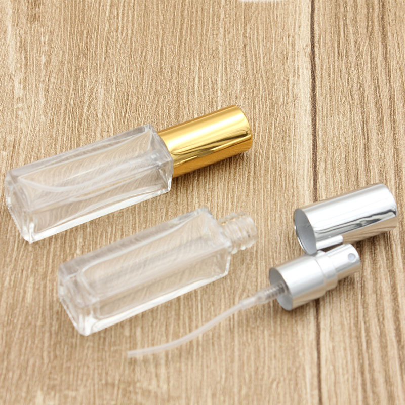 Clear Portable Glass Perfume Spray Bottle 10ml 20ml Empty Cosmetic Containers with Atomizer Gold Silver Cap Fragrance Bottles
