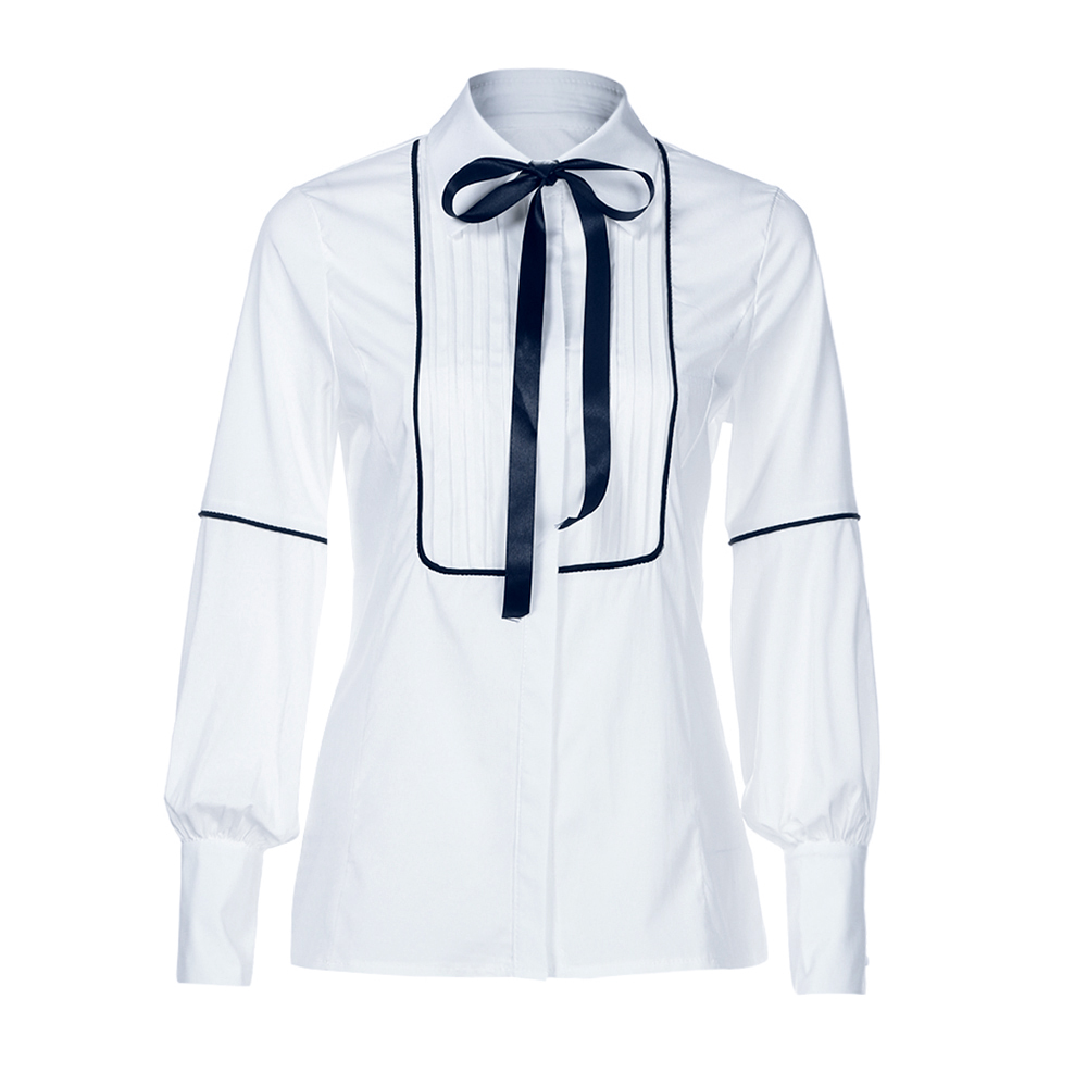 2018 Womens Tops and Blouses Vintage White Bow O Neck Long Sleeve Shirt Fashion Office Lady Clothing Camisa Feminina