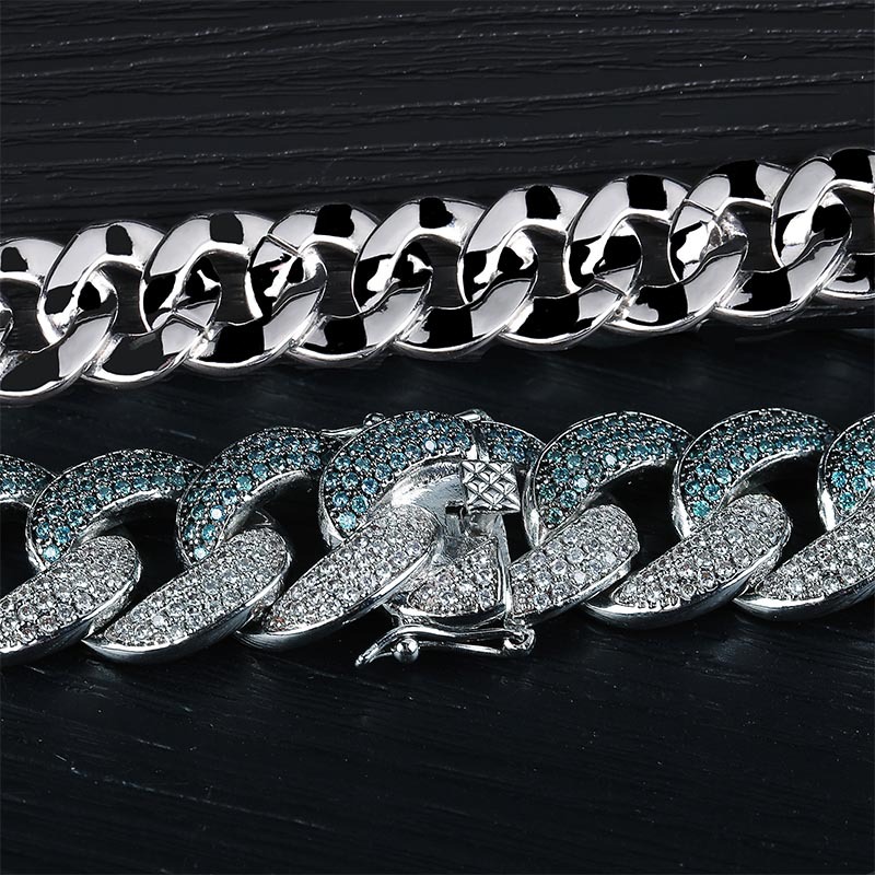 18mm Hip Hop Cuba Chain Bracelet Mens Emerald Color Full Diamond Stone Heavy Thick Platinum Plated Bangle