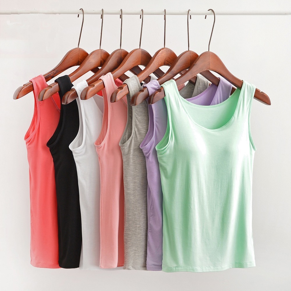 Cr New 2018 Summer Women Modal Tank Tops Built In Bra Padded Bra Casual Tops Soft Plus Size Drop Shipping Y190123