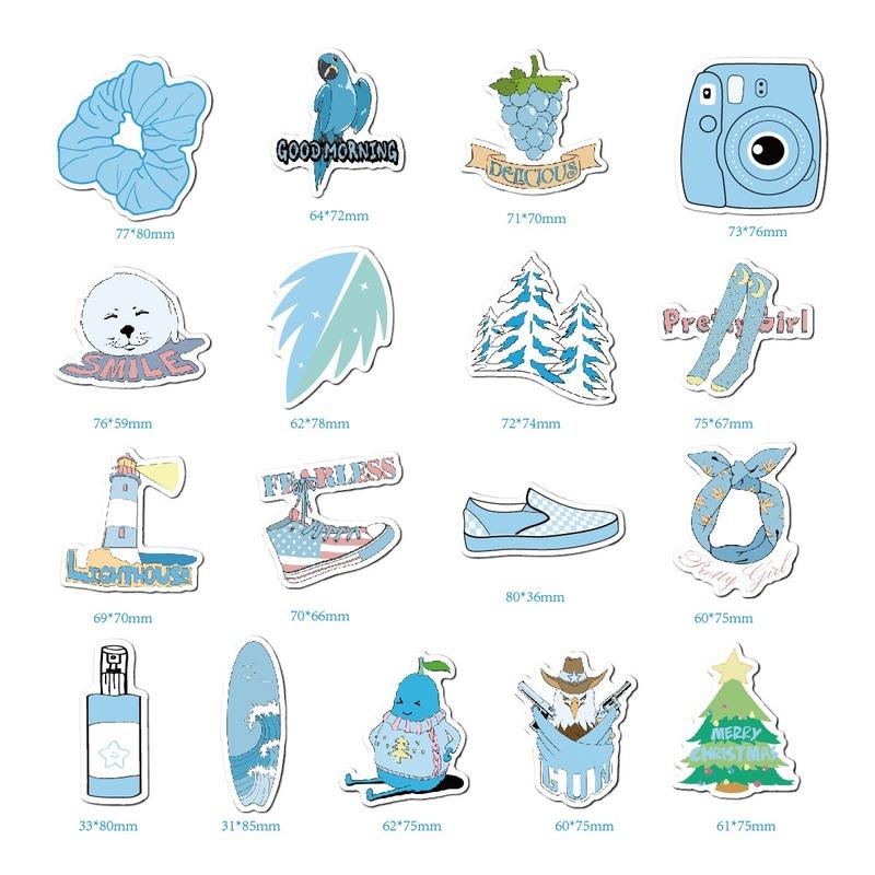 2Set = 70pcs Blue Small Fresh Vsco Sticker Personalized Doodle Suitcase Waterproof Sticker