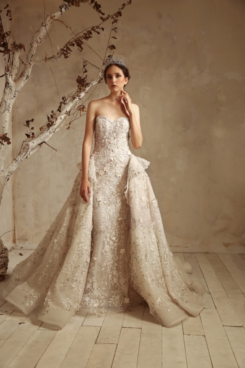 Tony Ward Mermaid Wedding Dresses With Removable Train Sweetheart Neck 3D-Floral Appliques Sleeveless Chapel Train Bridal Gowns Custom Made