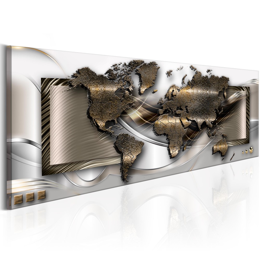 Abstract metal world map Design Canvas Print Wall Art Modern Home Decoration, Choose Color & Size(Multicolor)No Frame