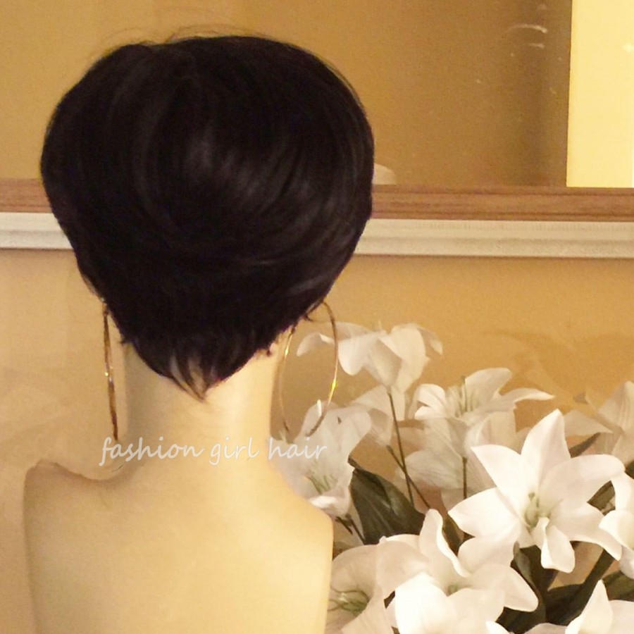 Brazilian Pixie Cut Human Hair Wig With Bang Short Bob Straight None lace front Wigs For Black Women