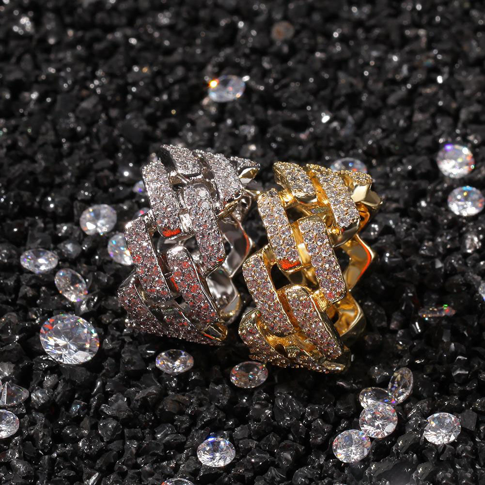 Ice Out Cubic Zircon Cuban Ring For Men Silver Gold Color Hip hop Jewelry Size 810