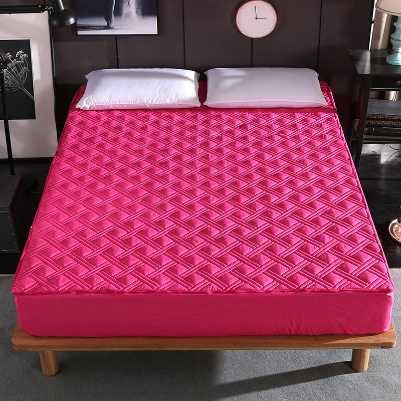 Thicken Solid Color Bed Mattress Cover Protector Pad Quilted Fitted Sheet Bed 6 Sides All Sealed With Zipper Home Hotel Textile