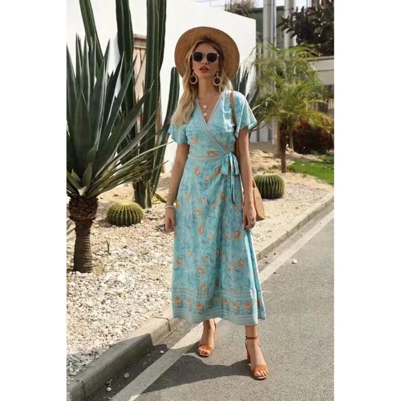 2020 Summer Floral Print Belted-Wrap Dress Boho Chic Holiday Women V-neck Long Dress, Pink
2020 Summer Floral Print Belted-Wrap Dress Boho Chic Holiday Women V-neck Long Dress, Pink